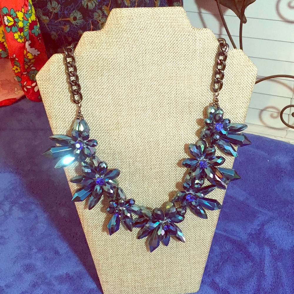 Blue Crystal Glass Bead Statement Necklace